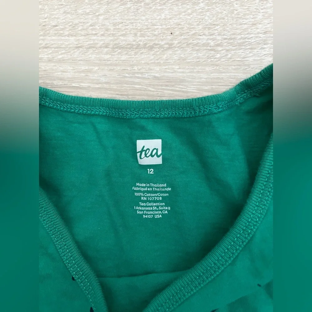 Tea Collection Girl’s Long Sleeve Skirted Green Floral Dress - Size 12 - Picture 3 of 8